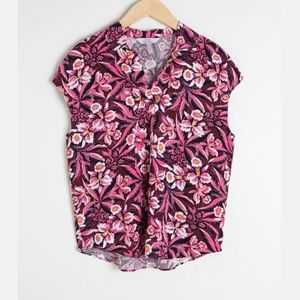 & Other Stories Size US 2 Short Sleeve Tropical Floral Collared Blouse